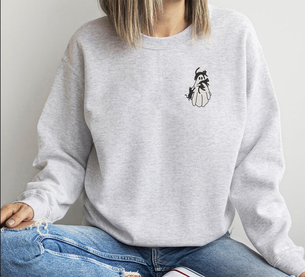 Cat Ghost Halloween Sweatshirt, Black Cat Ghost Crewneck, Cute Cat Mom Sweatshirt
