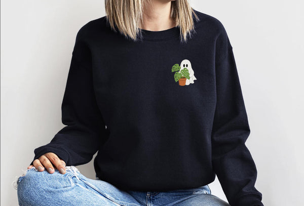 Ghost Plant Sweatshirt, Plant Lover Halloween Sweatshirt, Monstera Ghost Crewneck
