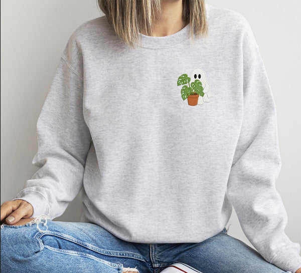 Ghost Plant Sweatshirt, Plant Lover Halloween Sweatshirt, Monstera Ghost Crewneck