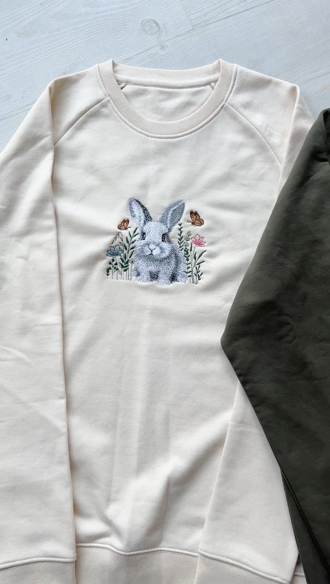 Embroidered Bunny Sweatshirt, Trendy Embroidered Crewneck, Rabbit Sweatshirt - obprintshop