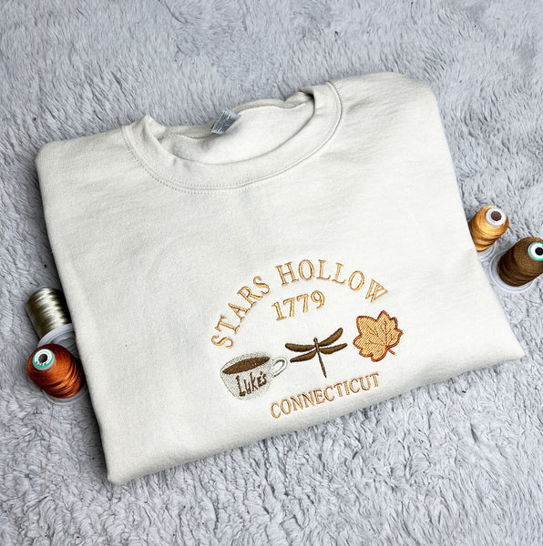 Embroidered Stars Hollow Sweatshirt, Fall Sweatshirt - obprintshop