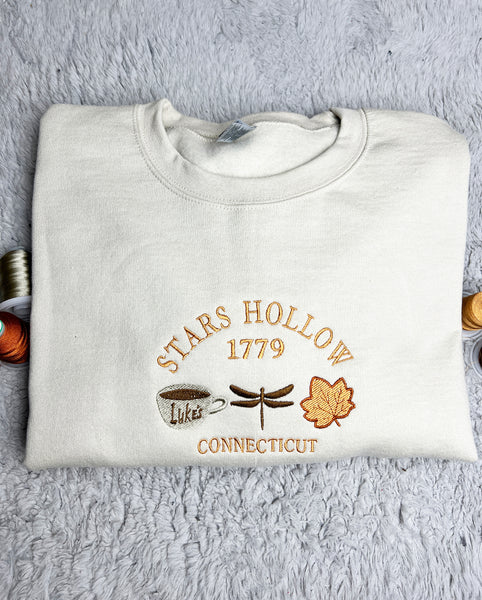 Embroidered Stars Hollow Sweatshirt, Fall Sweatshirt - obprintshop